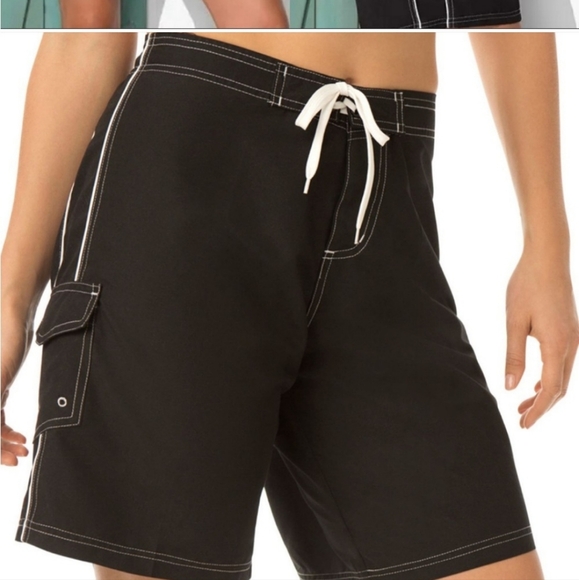 Board Swim Shorts Women's Black 18W Beach Belle Swimware Cargo Style Drawstring - Picture 2 of 6